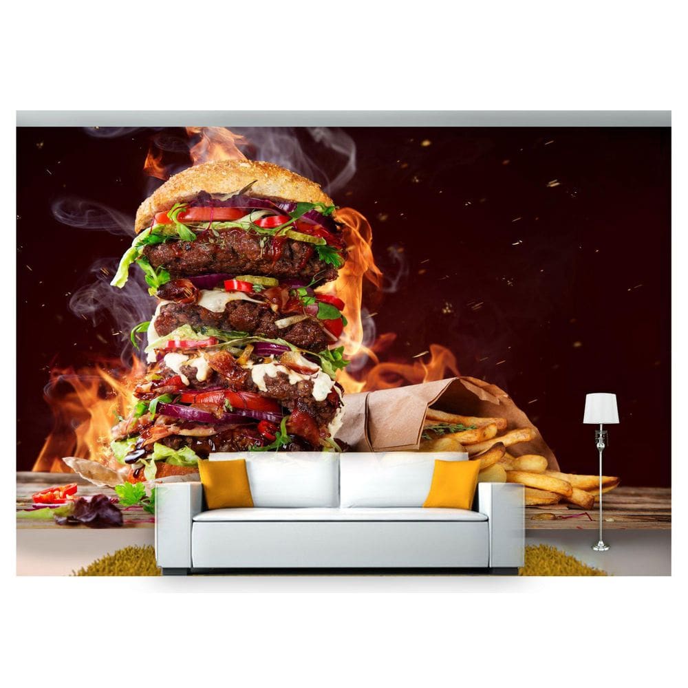 Papel De Parede Hamburguer Queijo Carne 3D Al128