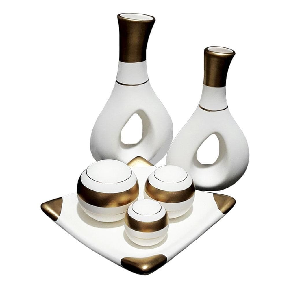 Vasos Par Furados E Centro De Mesa 3 White Gold