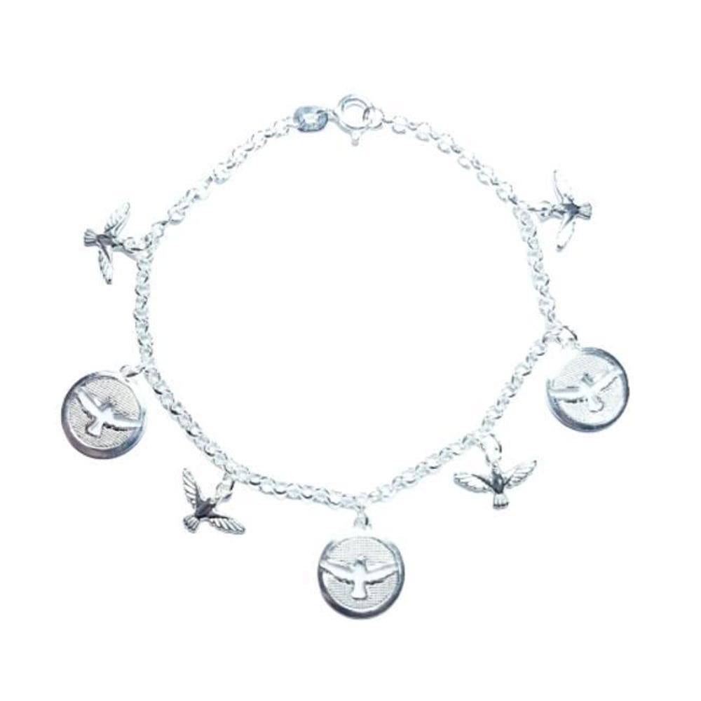 Pulseira Prata Berloque Redondo Vazado Espirito Santo