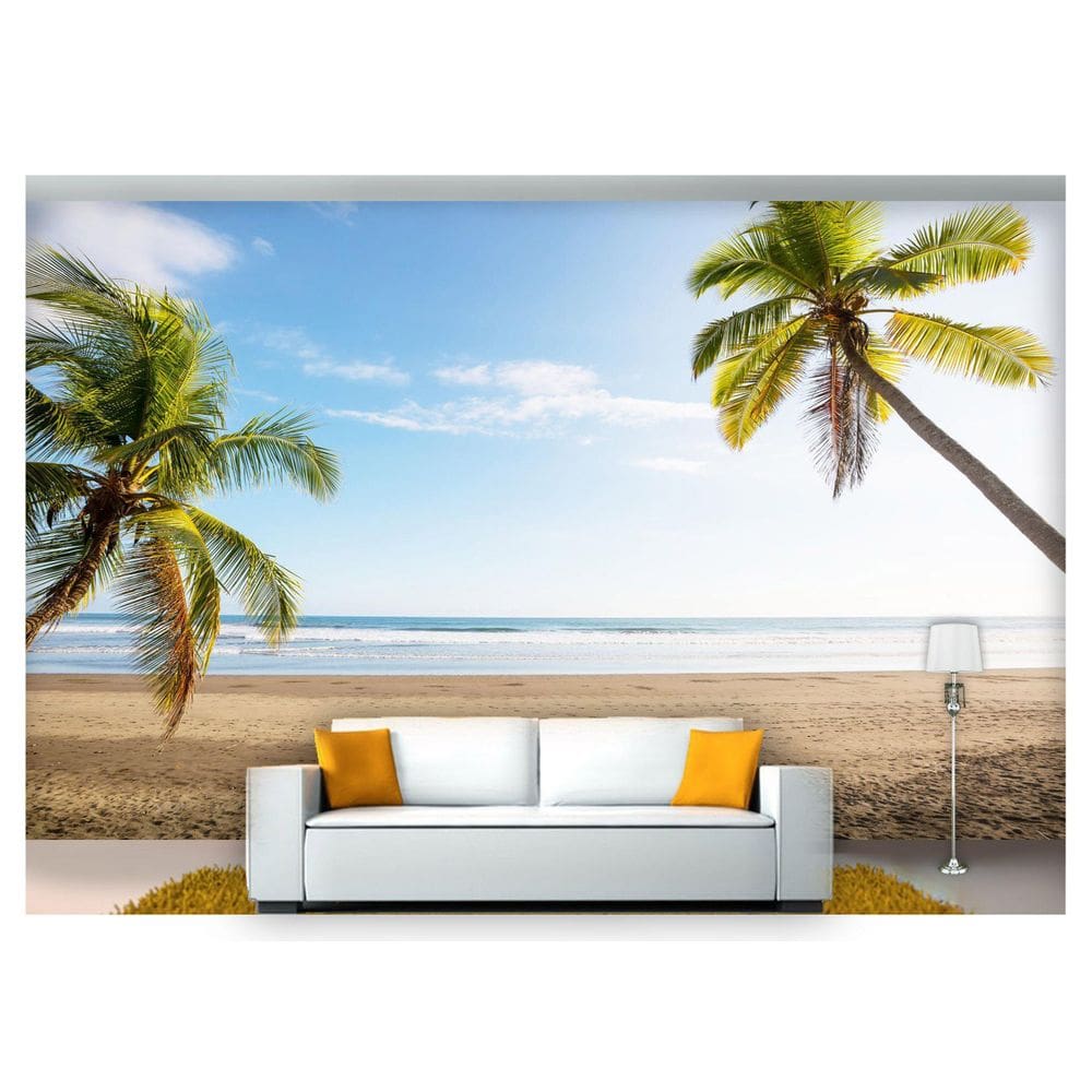 Papel De Parede Praia Mar Coqueiros Céu 3D Npr238