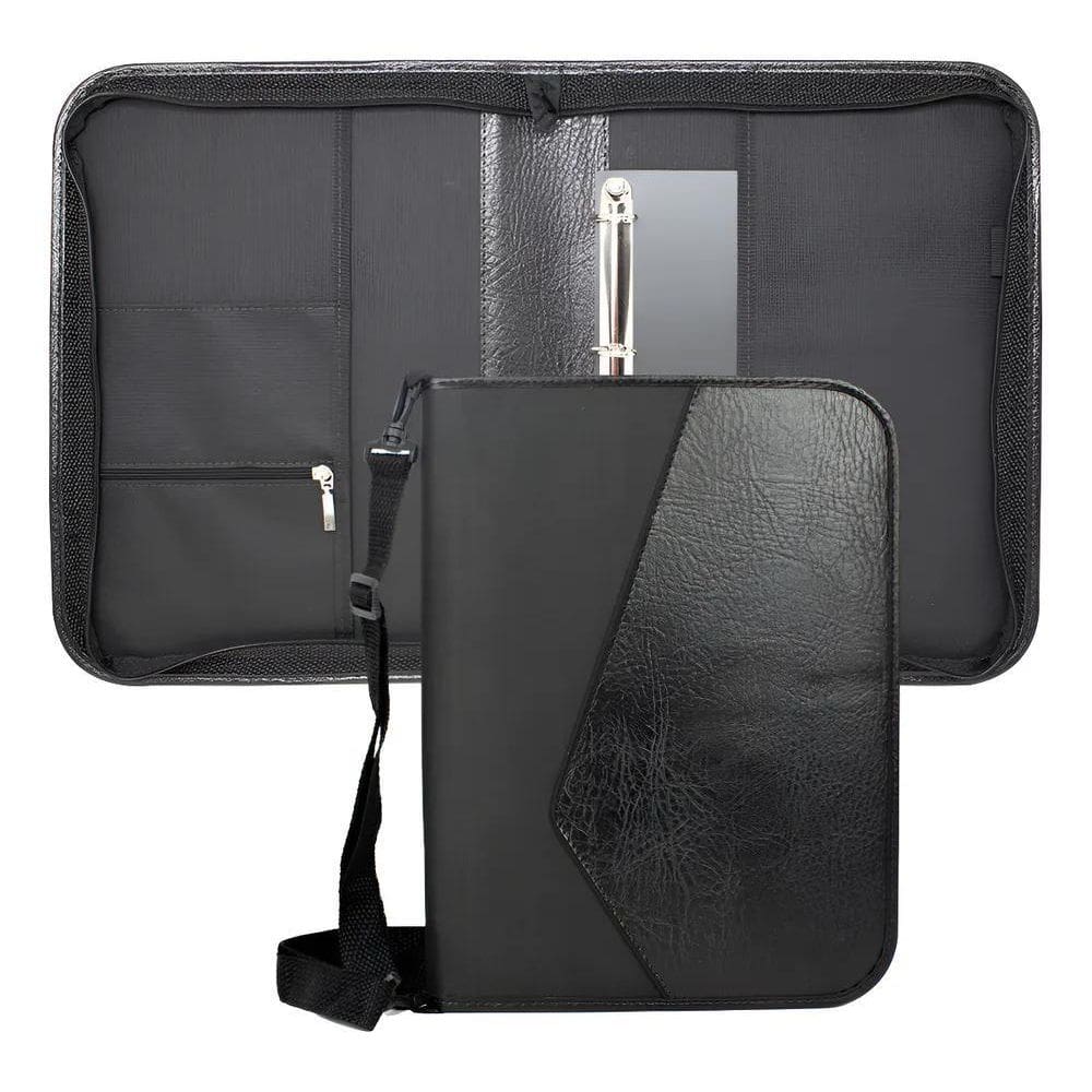 Pasta Universitária Couro Preto Alça E Zíper Incorpast