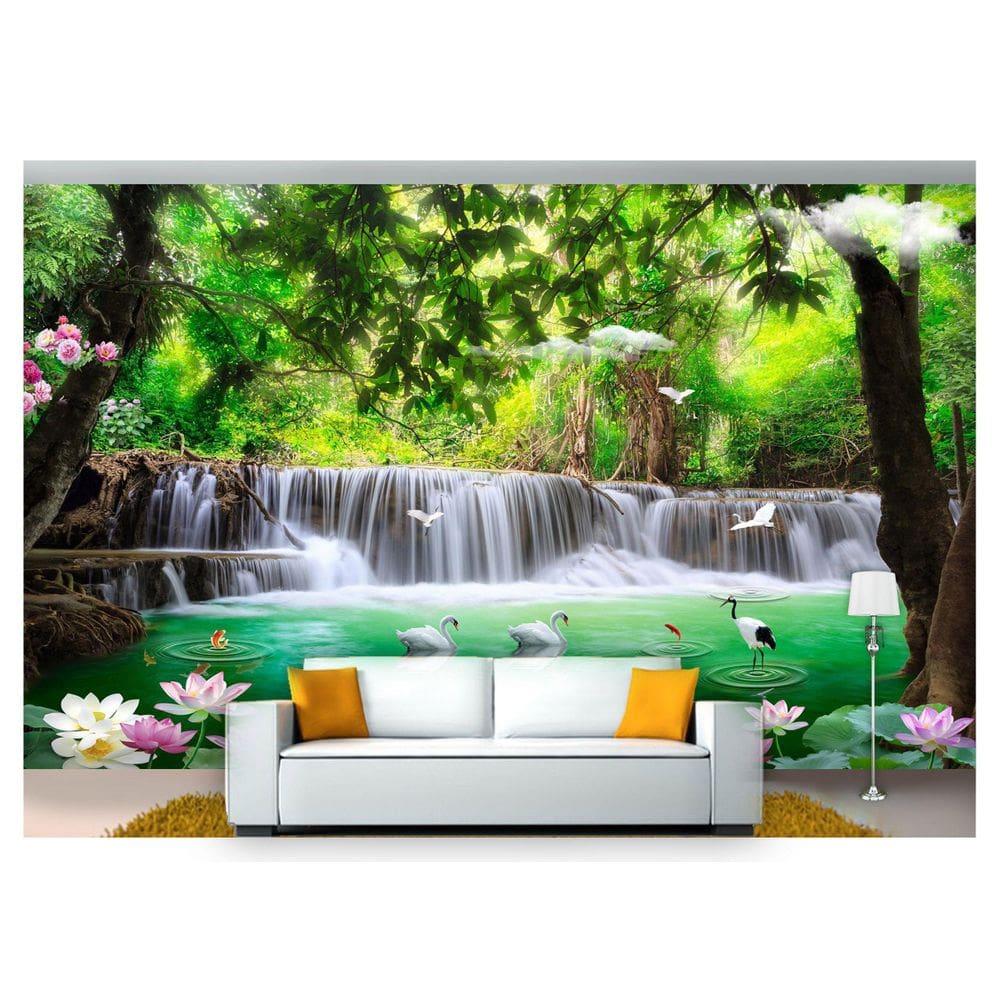 Papel De Parede Cachoeiras Animais Pássaros 3D 7,50M² Xch02