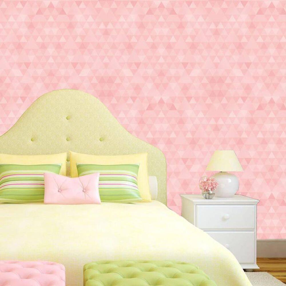 Papel De Parede Rosa Geométrico Triangulo Autocolante Sala