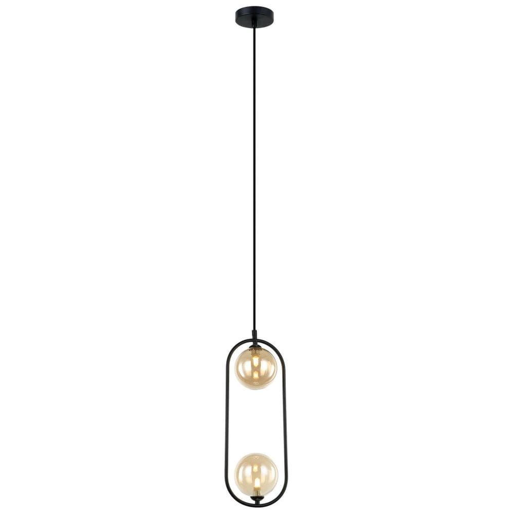 Pendente Boll Metal Preto 2 Vidro Champagne Acl24