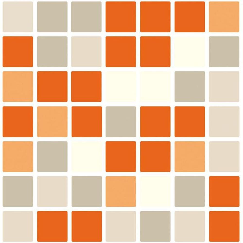 Papel De Parede Pastilha Cinza Laranja Branco Autocolante