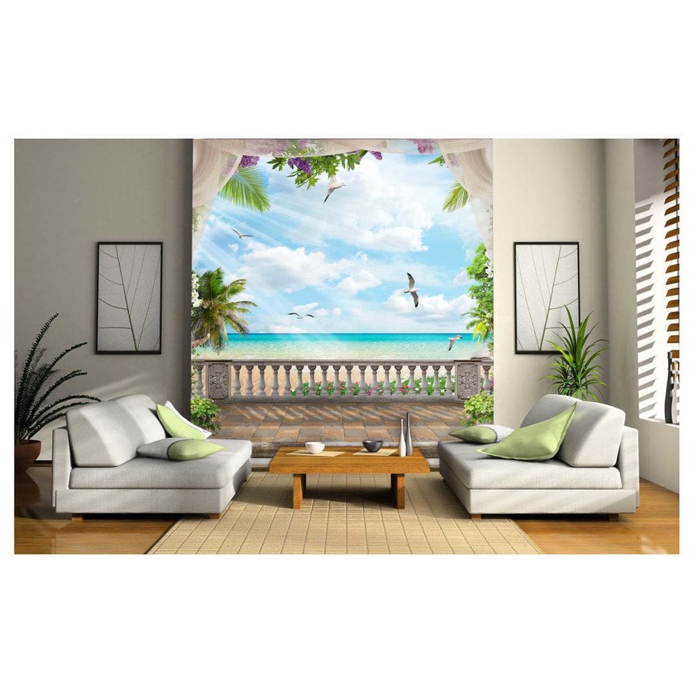 Papel De Parede Paisagem Digital Jardim Mar 3D Dav15