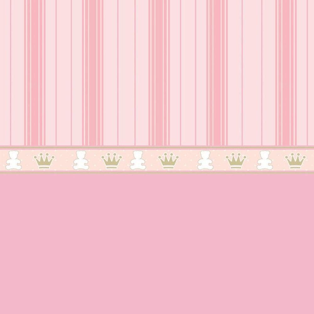Papel De Parede Urso E Coroa Rosa Quarto Infantil Decorativo