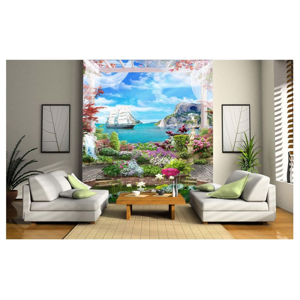 Papel De Parede Paisagem Digital Jardim Mar 3D Dav62