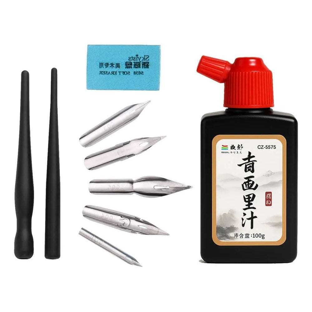 Kit Nanquim Manga: 2 Canetas, 5 Pontas, Tinta 100Ml