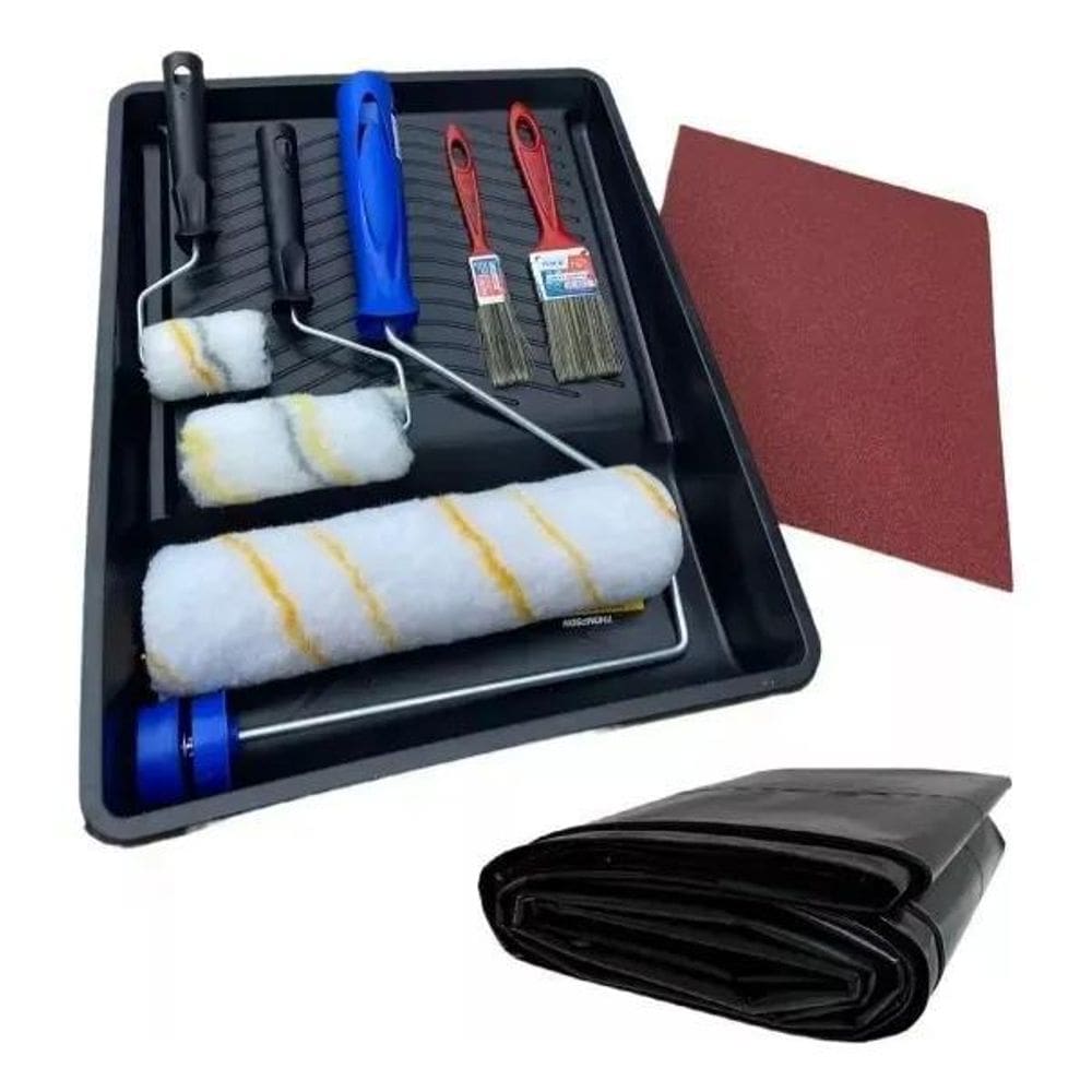 Kit Completo Pintura Parede Tigre: Rolo, Pincel, Lixa E Lona