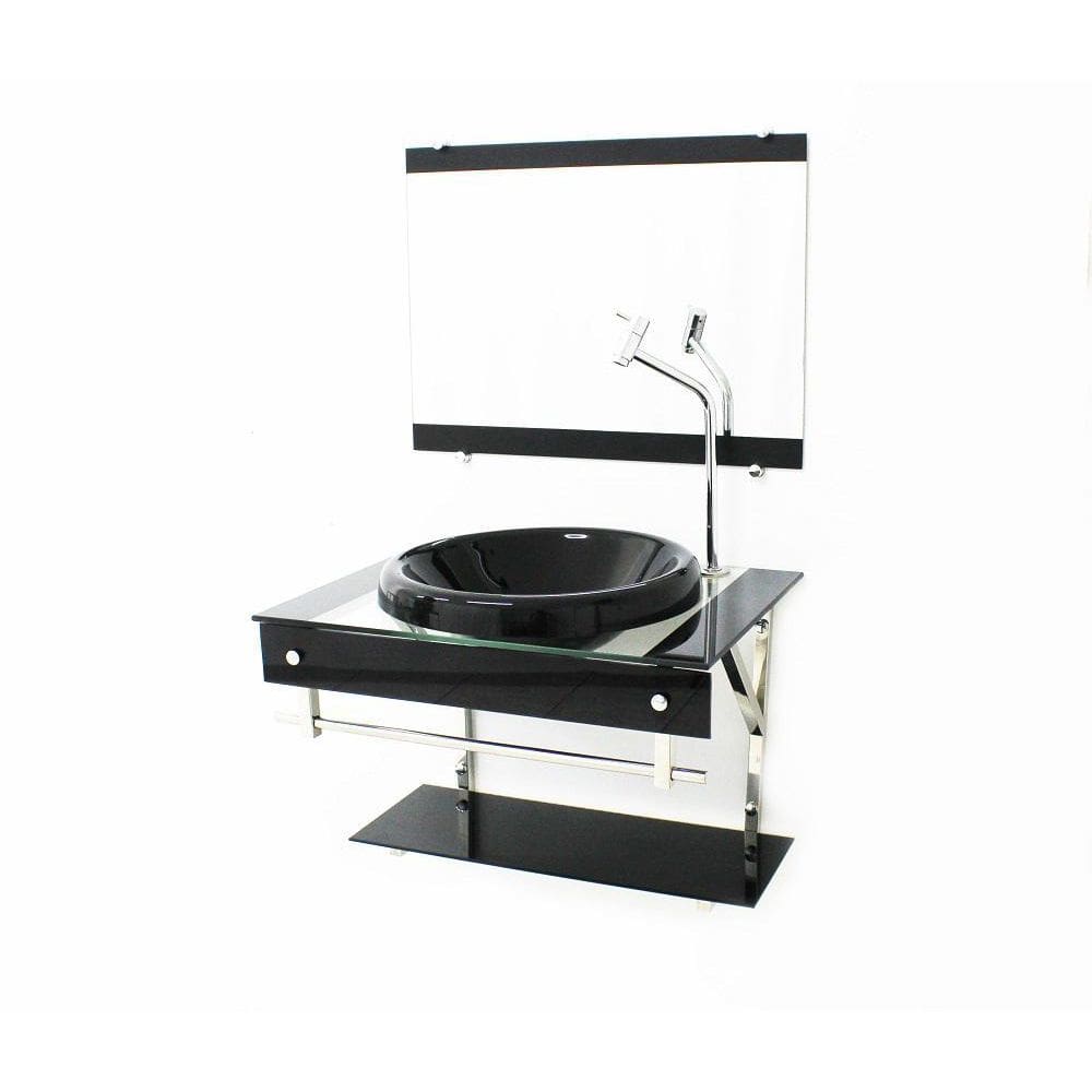 Gabinete Com Cuba Para Banheiro De Vidro 60Cm Inox - Preto