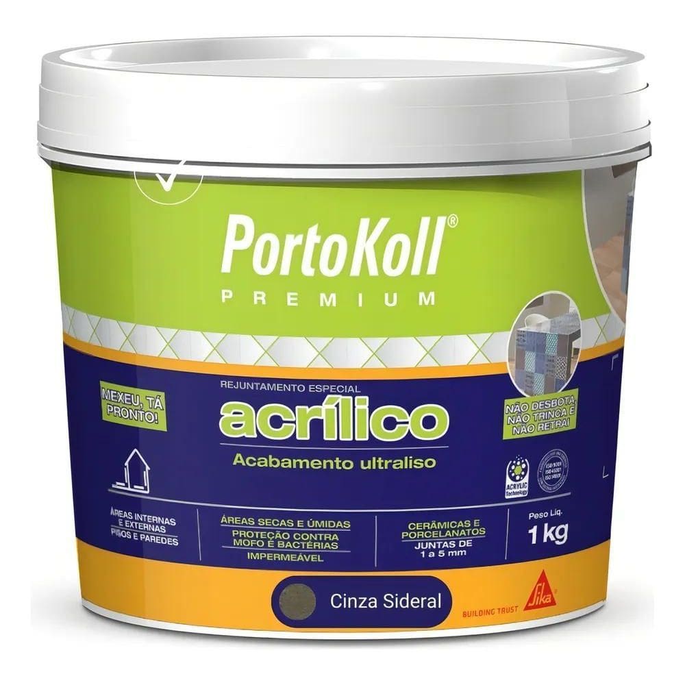 Rejunte Acrílico Portokoll Cinza Sideral 1Kg: Acabamento Per