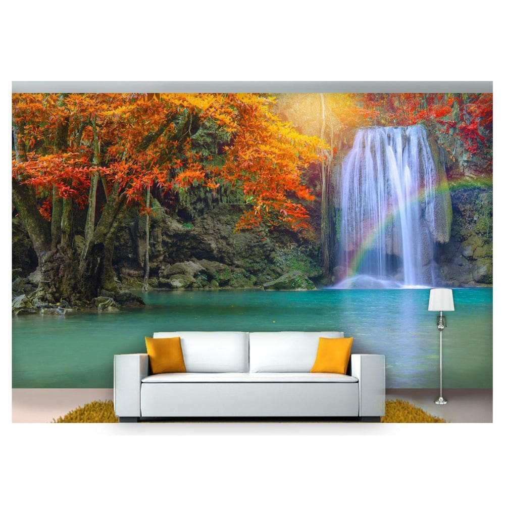 Papel De Parede Cachoeira Natureza Outono 3D 6M² Nch149