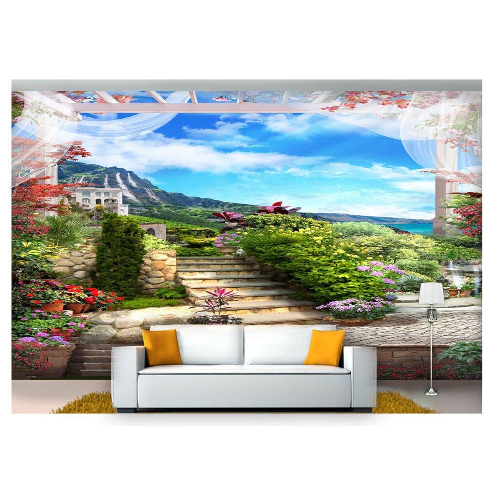 Papel Parede Paisagem Digital Caminho Flor 3D 7,50M² Dav63