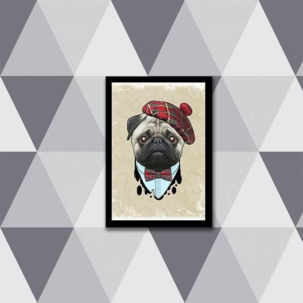 Quadro Decorativo Pug Boina 34x23cm
