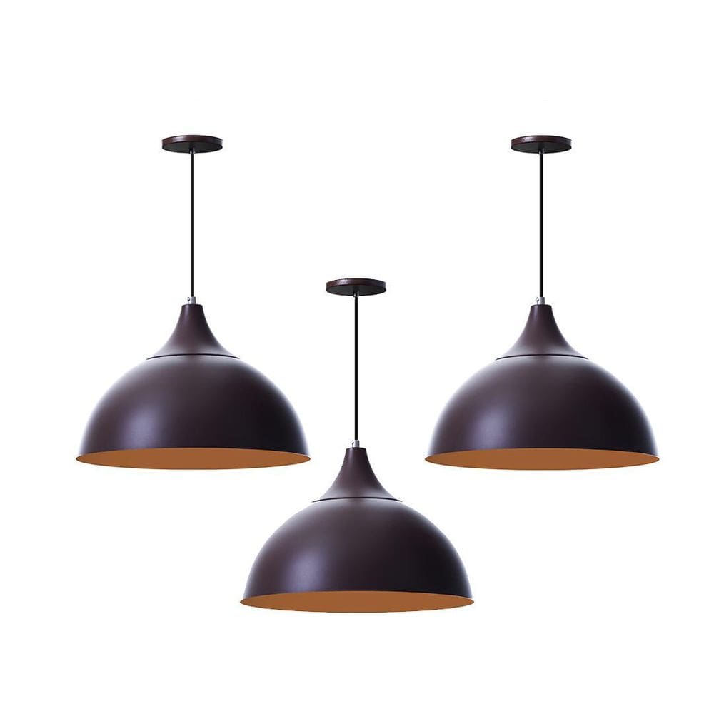 Kit 3 Pendentes Meia Lua Marrom Cobre 30Cm Chapéu Marrom