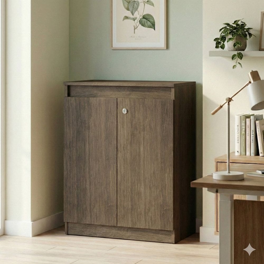 Armário Auxiliar Baixo para Escritório com 2 Portas 15mm Studio Nogueira Lamina