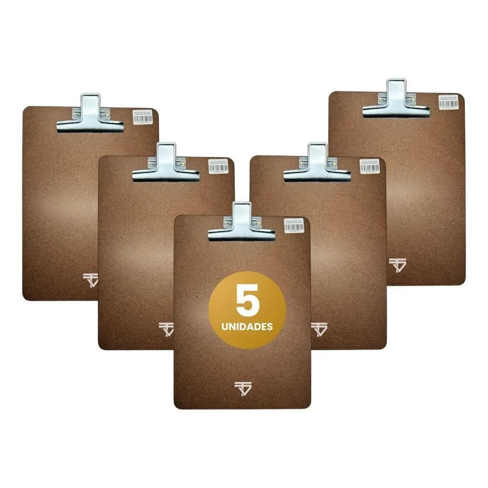 Kit 5 Pranchetas A4 Mdf Com Prendedor Metal - Organização