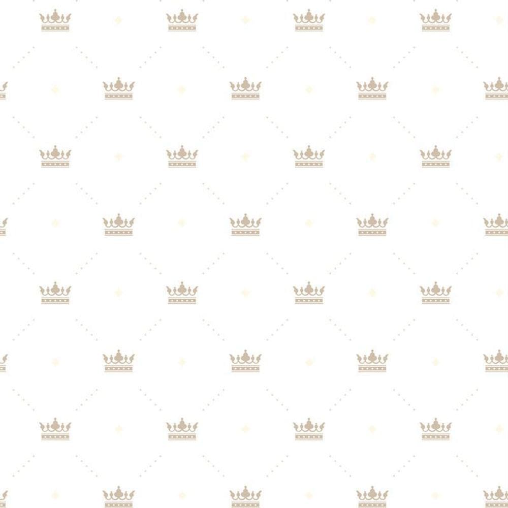 Papel Parede Coroa Bege Fundo Branco Bebe Infantil Adesivo