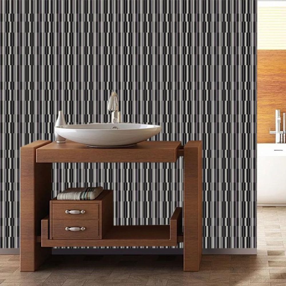 Papel De Parede Geométrico Preto E Cinza Autocolante Lavável