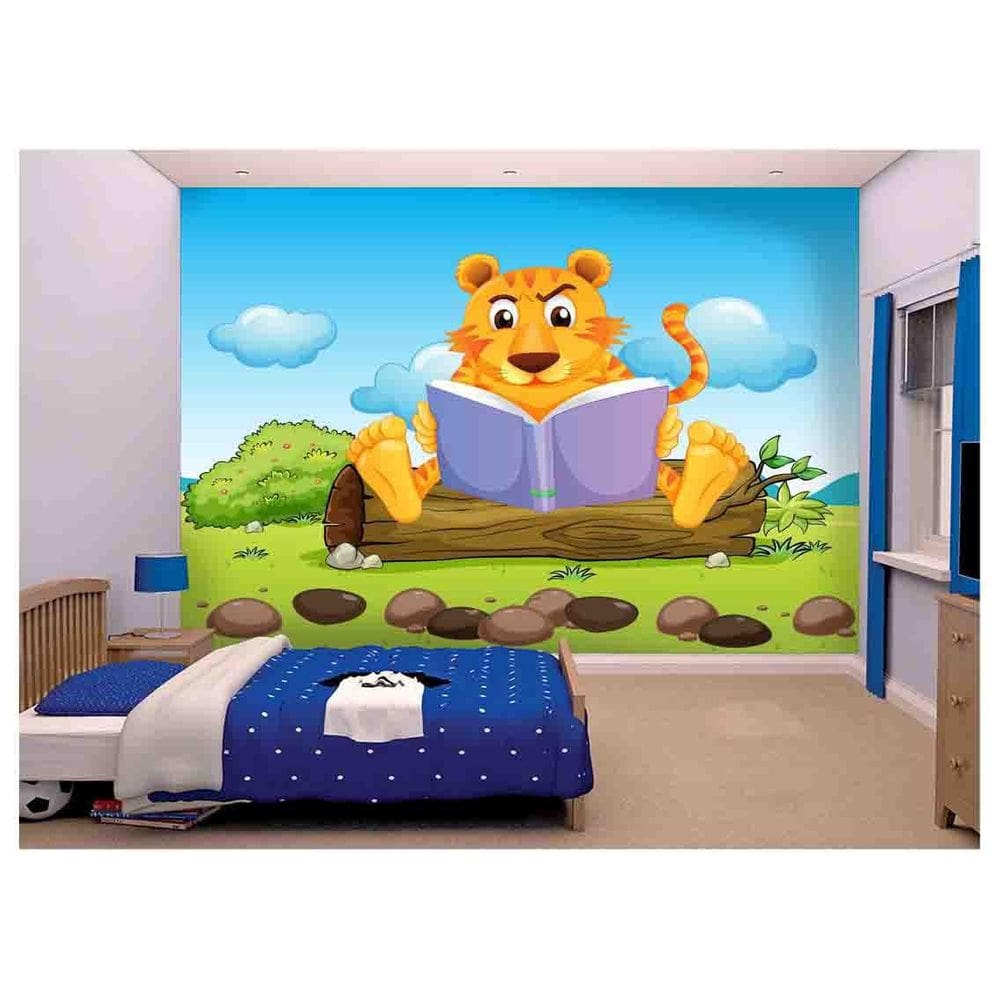 Papel De Parede Infantil Tigre Estudioso Lendo  Azs76