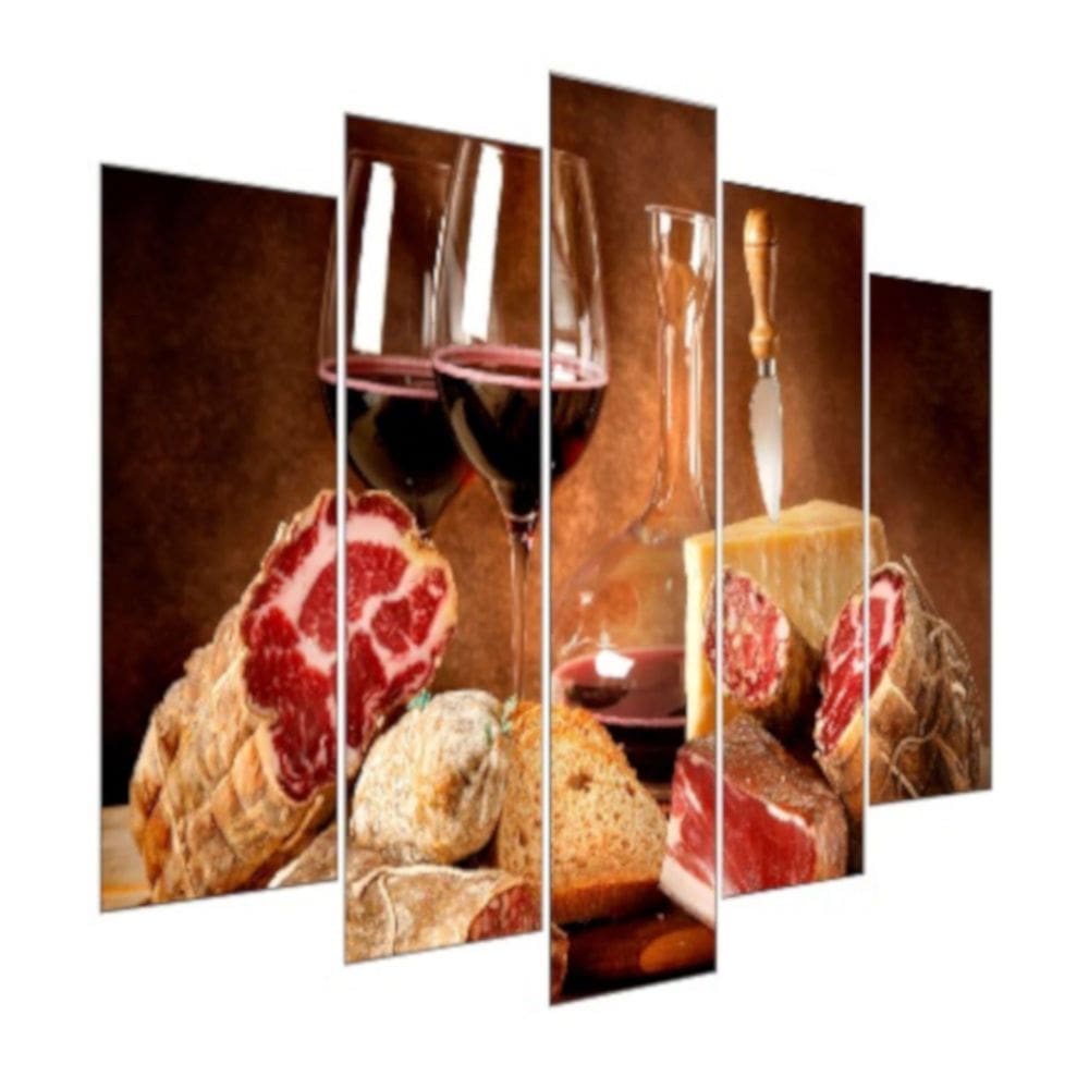 Quadro Decorativo Mosaico 5 Peças Mod1258 Vinho Taças