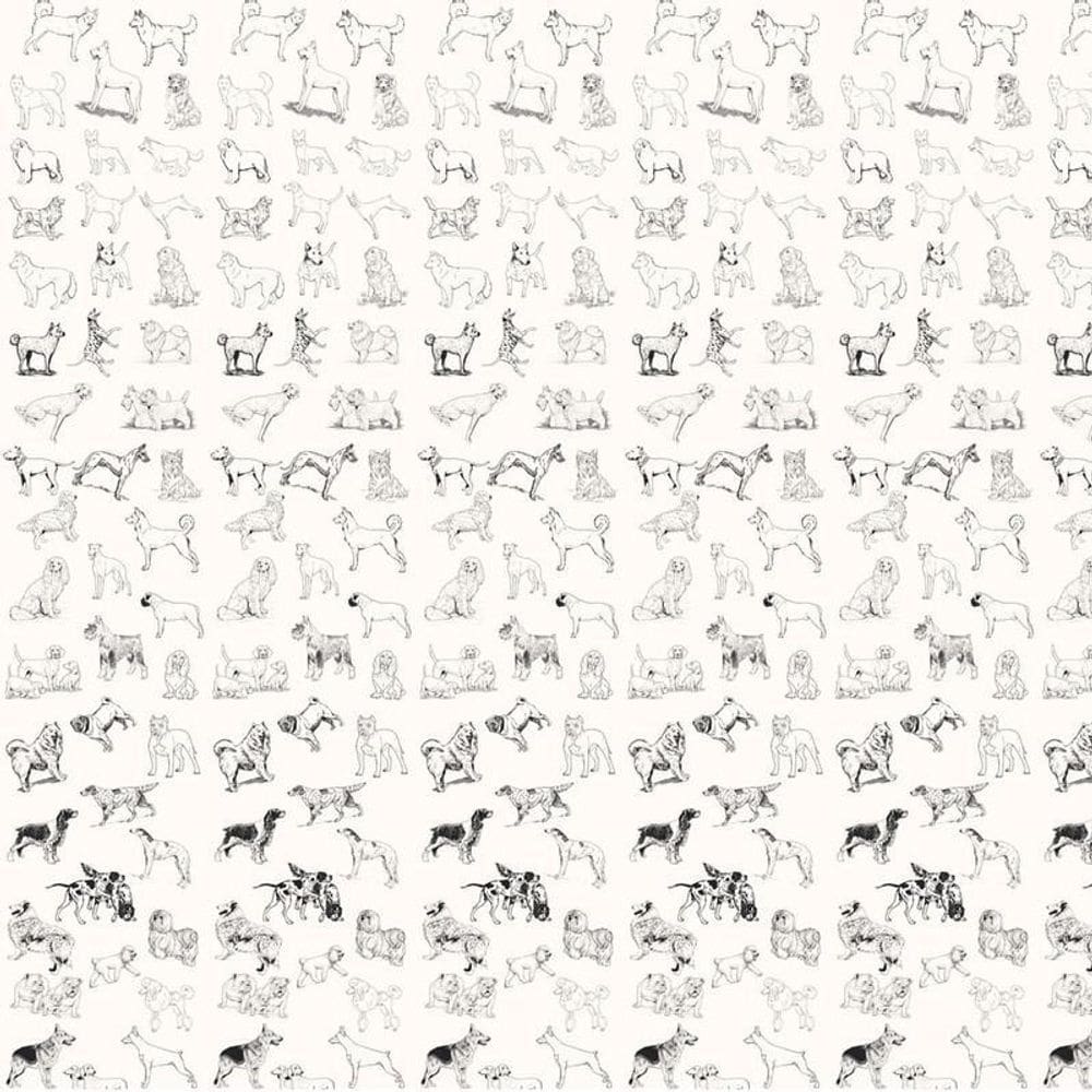 Papel De Parede Cachorros Desenho Preto Adesivo Decorativo