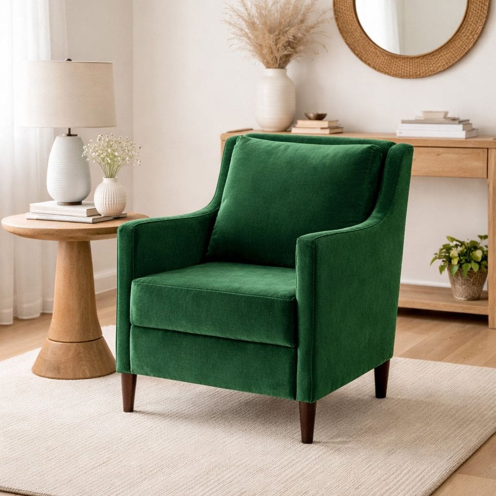 Poltrona Fixa para Sala de Estar Veludo Ellen Verde