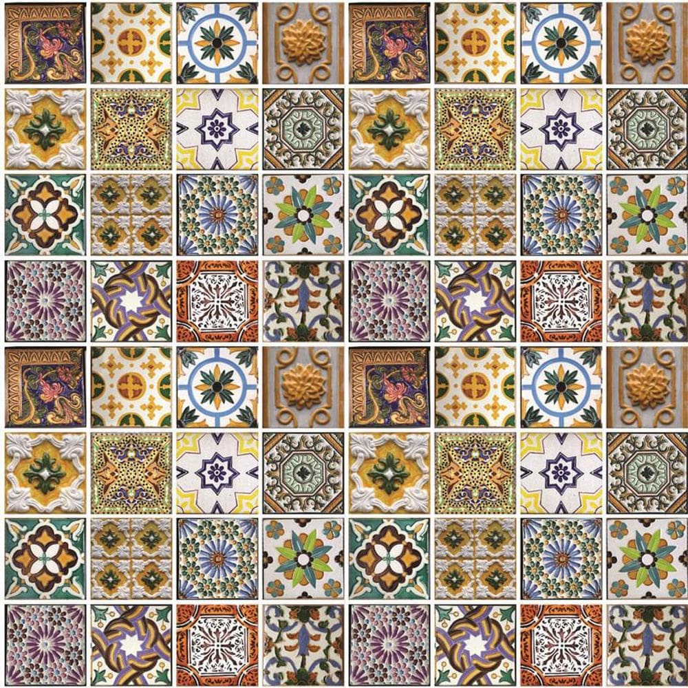 Papel Parede Azulejo Português Tons Marrom Cozinha Lavatório