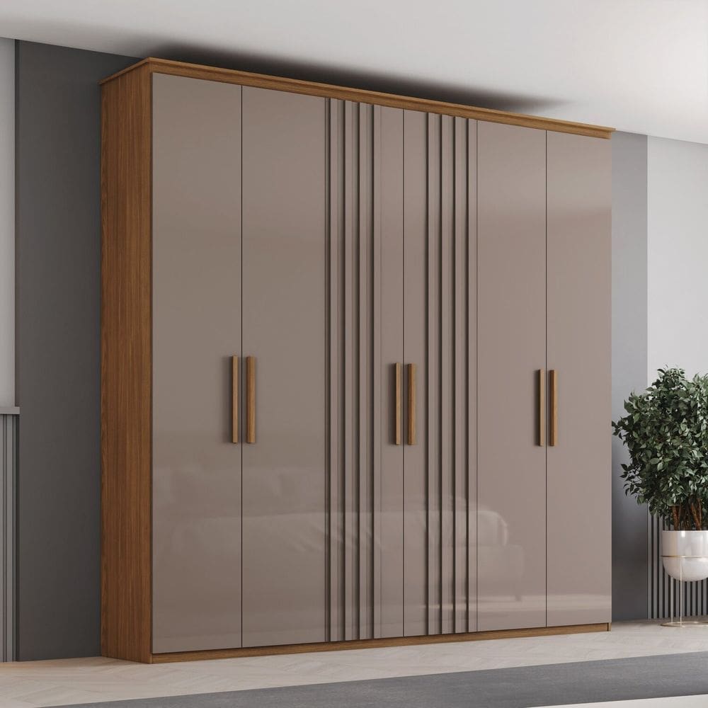 Guarda-roupa Casal 6 Portas 4 Gavetas com Detalhes Ripados Ávila Marrom/Avelã
