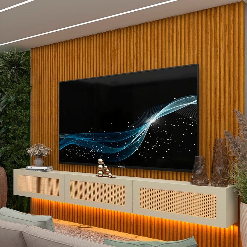 Estante para Tv 84 Polegadas 100% Mdf com Led 220cm Supremo/native Naturale/Off White/Creme