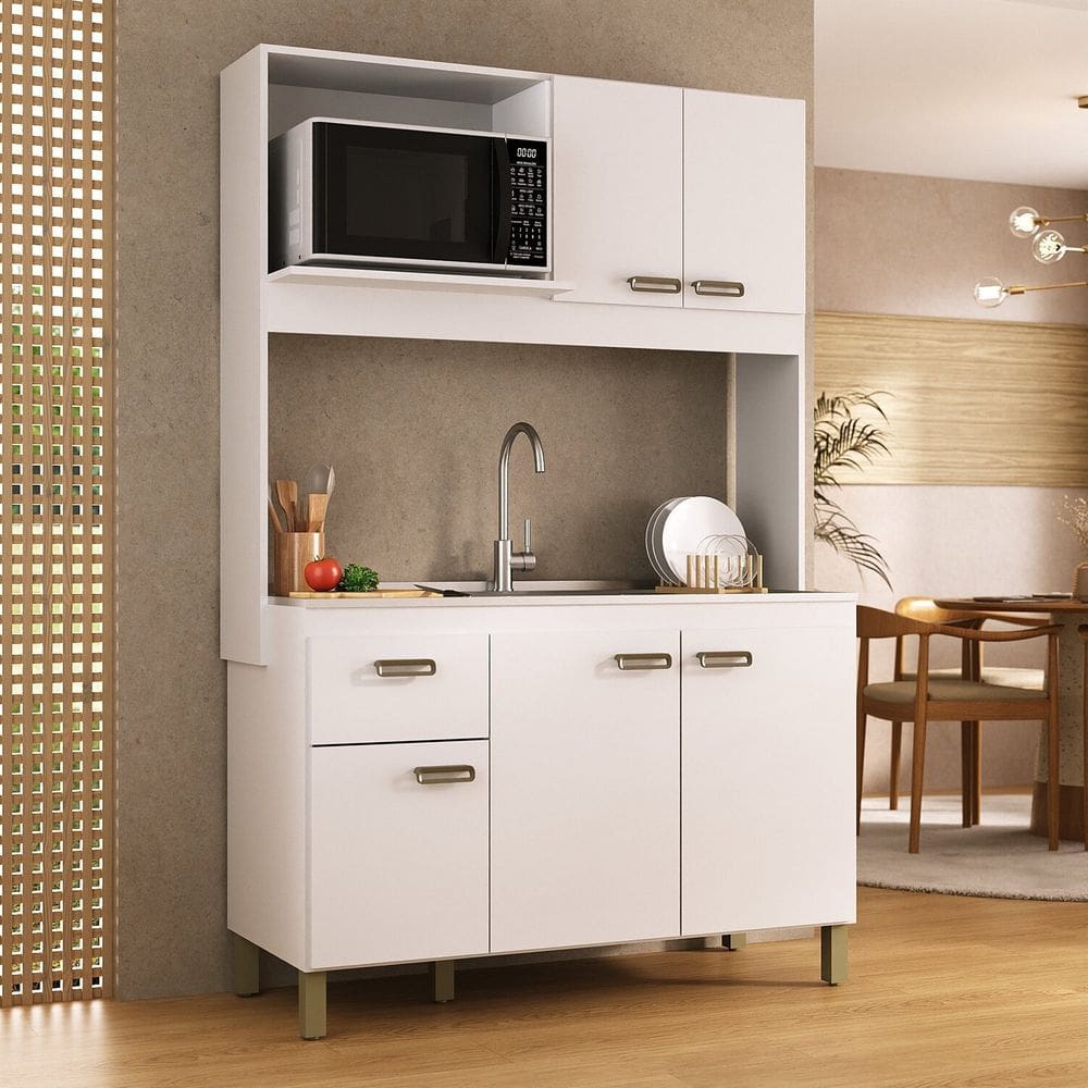 Cozinha Compacta 120cm 100% Mdf 15cm 5 Portas e 1 Gaveta Branco