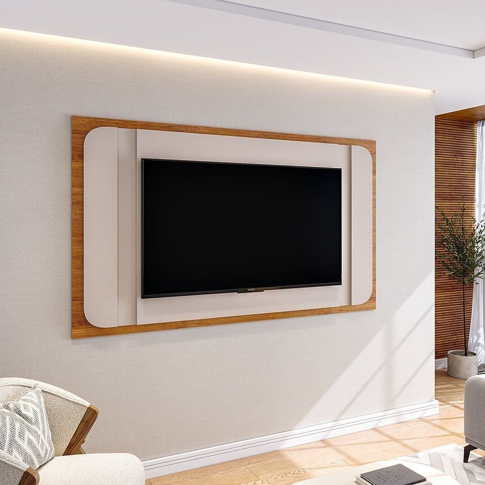 Painel de Tv 180cm X 119cm Frisos Laterais Monaco Mel/Off White