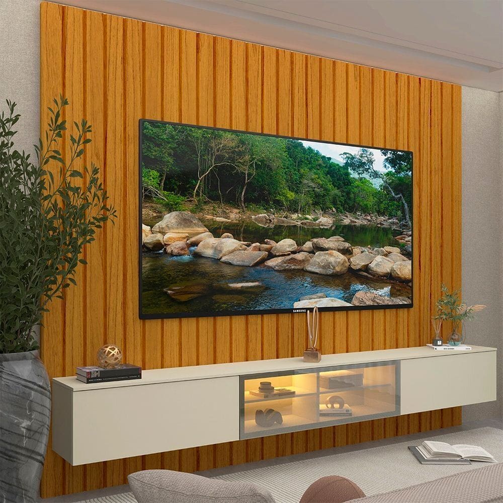 Estante Ripado para Tv 84 Polegadas com Led 230cm 100% Mdf Majestade/luminare Naturale/Off White