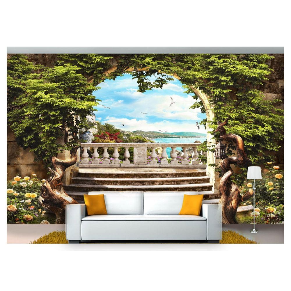 Papel De Parede Paisagem Digital Jardim Mar 3D Dah09