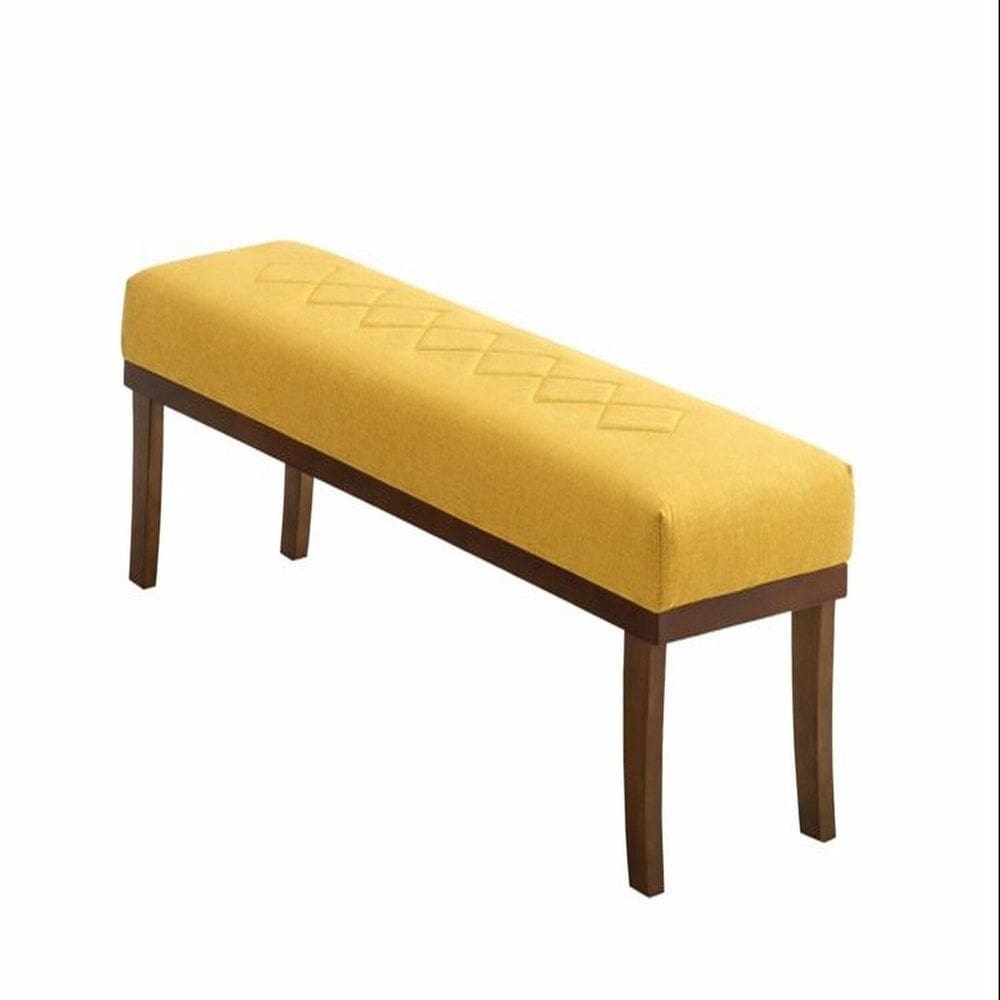 Puff para Sala de Estar 140cm Linho Theo Amarelo/Imbuia