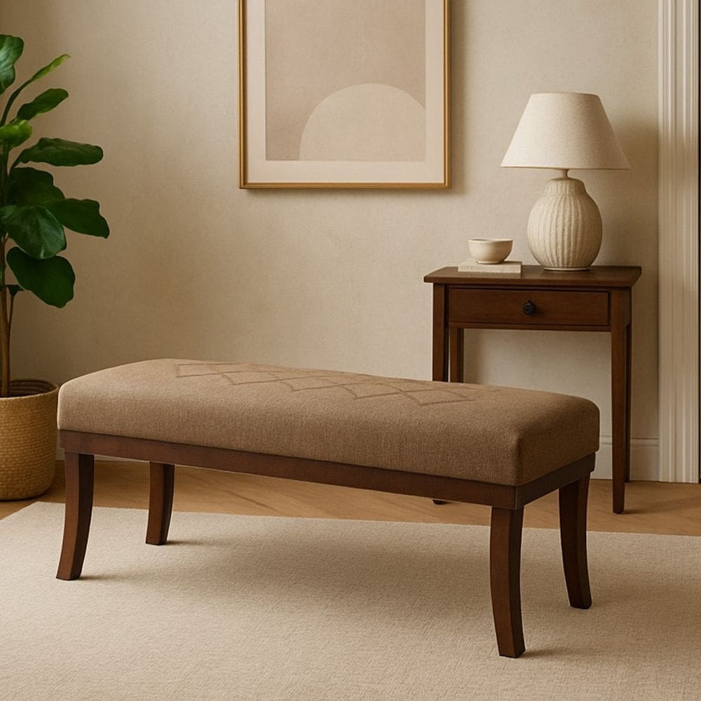 Puff para Sala de Estar 140cm Pés Imbuia Linho Theo Marrom