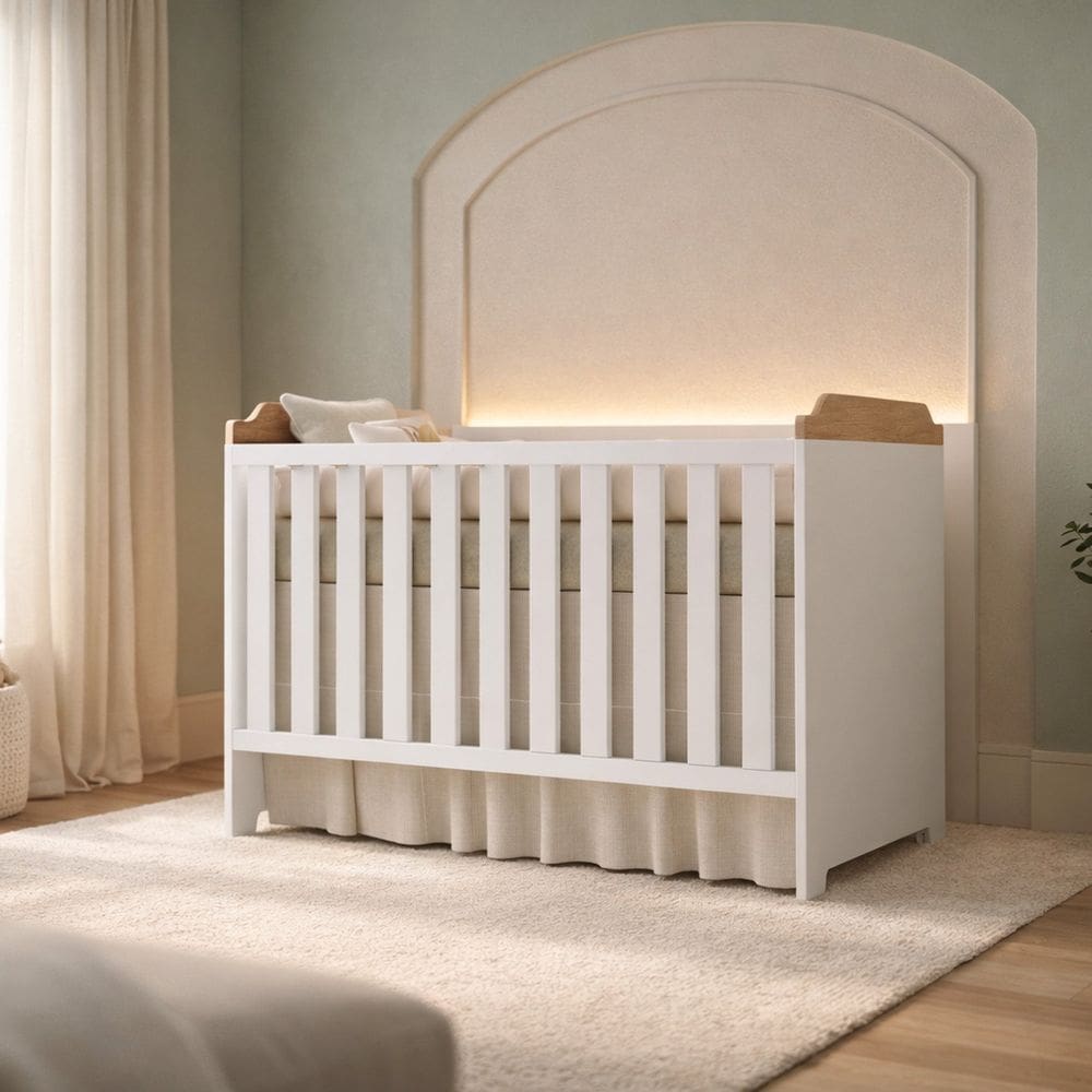 Berço para Quarto de Bebê Mini Cama em Mdf e Mdp Lara Marrom/Branco