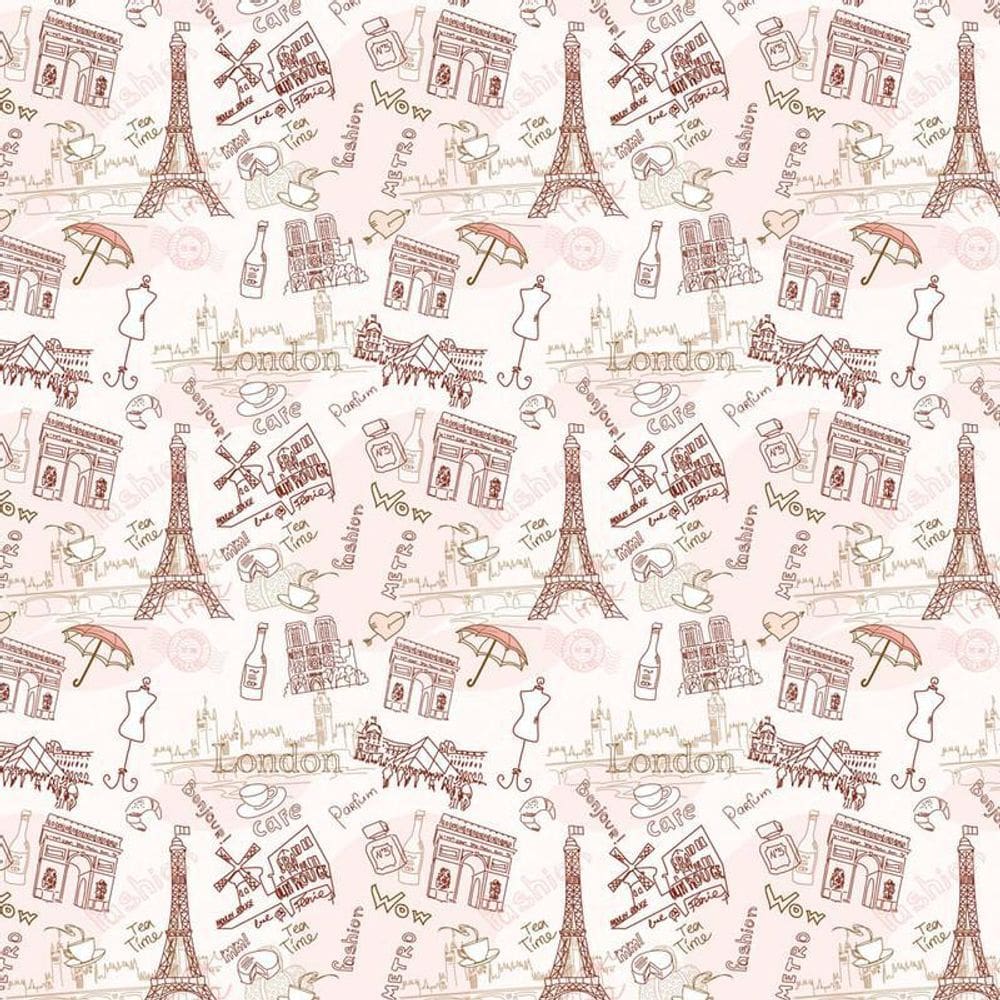 Papel Parede Rosa Claro Paris Café Londres Fashion Adesivo