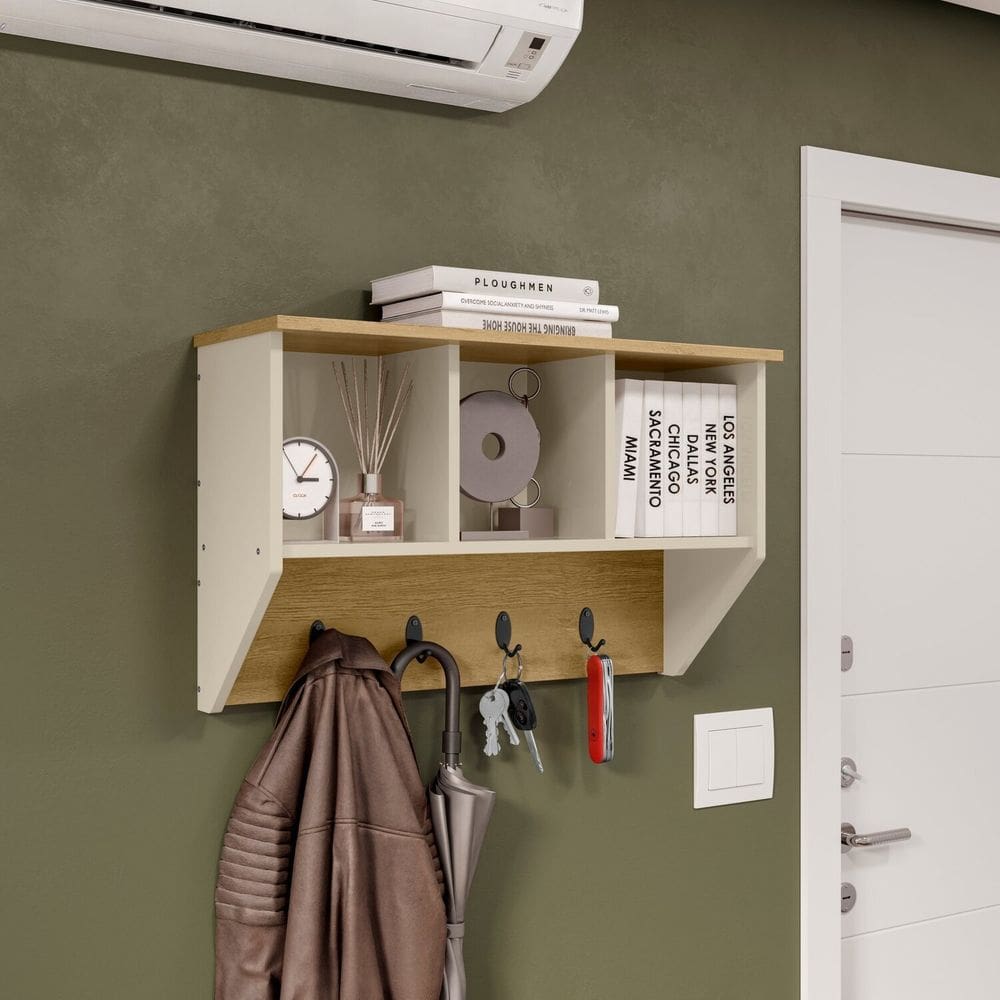 Nicho Suspenso Organizador em Mdp com Prateleiras e Cabideiro Catar Cinamomo/Off White