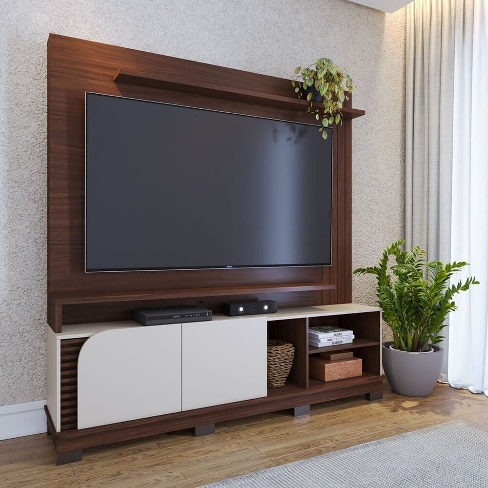 Estante para Tv 75 Polegadas 187cm X 182cm 2 Portas Jurerê Off White Matte/Nogueira Real