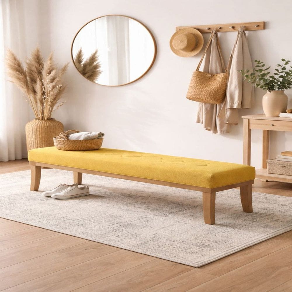 Puff para Sala de Estar 100cm Linho Theo Amarelo