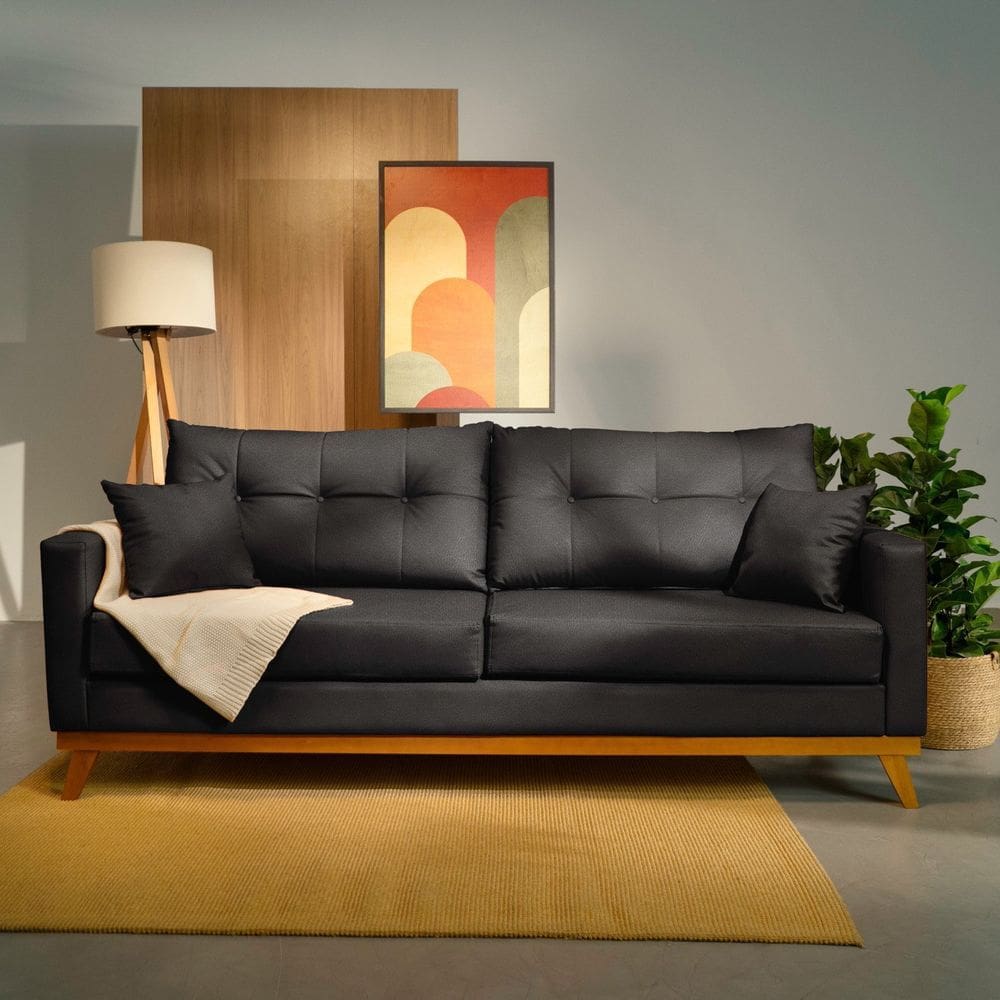 Sofá 2 Lugares 200cm Soul Cabecasa Madeiraoriginals Courino Preto