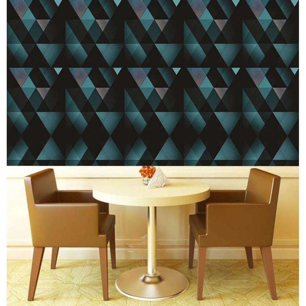 Papel Parede Geométrico Preto E Triângulos Verde Autocolante