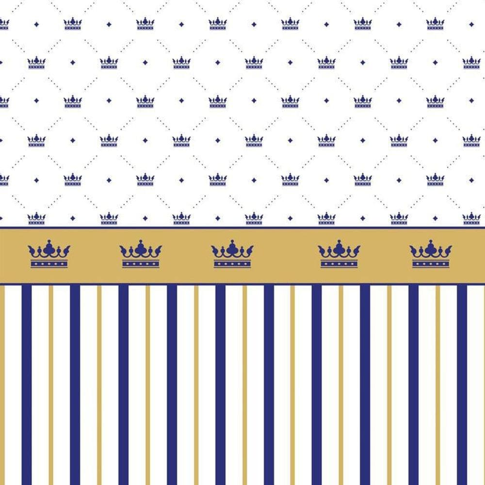 Papel De Parede Coroa Azul E Listra Dourada Infantil Adesivo