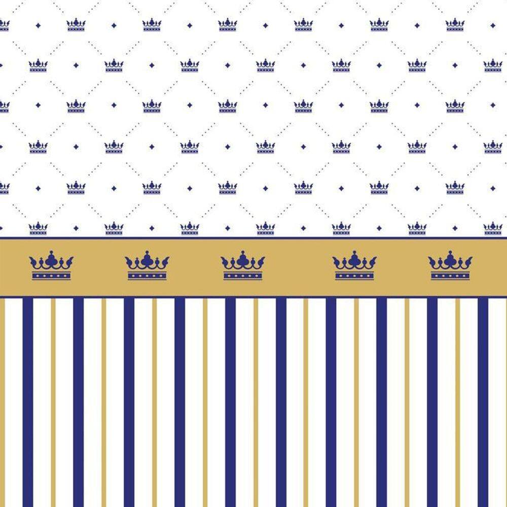 Papel De Parede Coroa Azul E Listra Dourada Infantil Adesivo