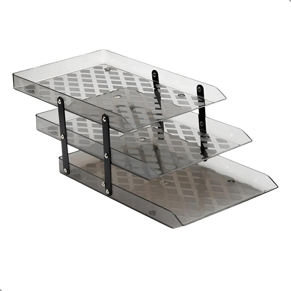 Organizador Triplo A4 Bandejas Móveis Fumê/Tran Fumê