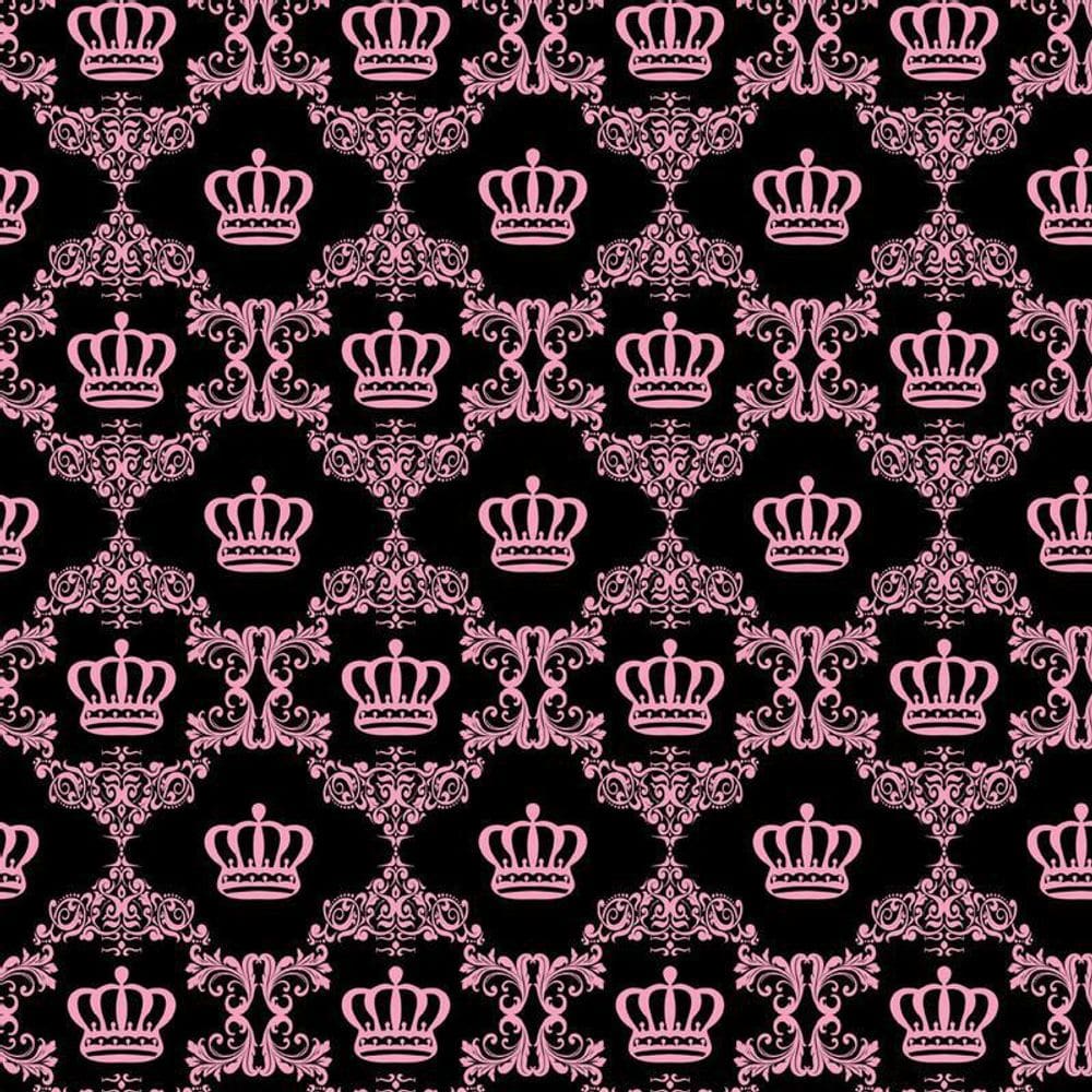 Papel De Parede Preto Com Coroas Rosas Infantil Adesivo
