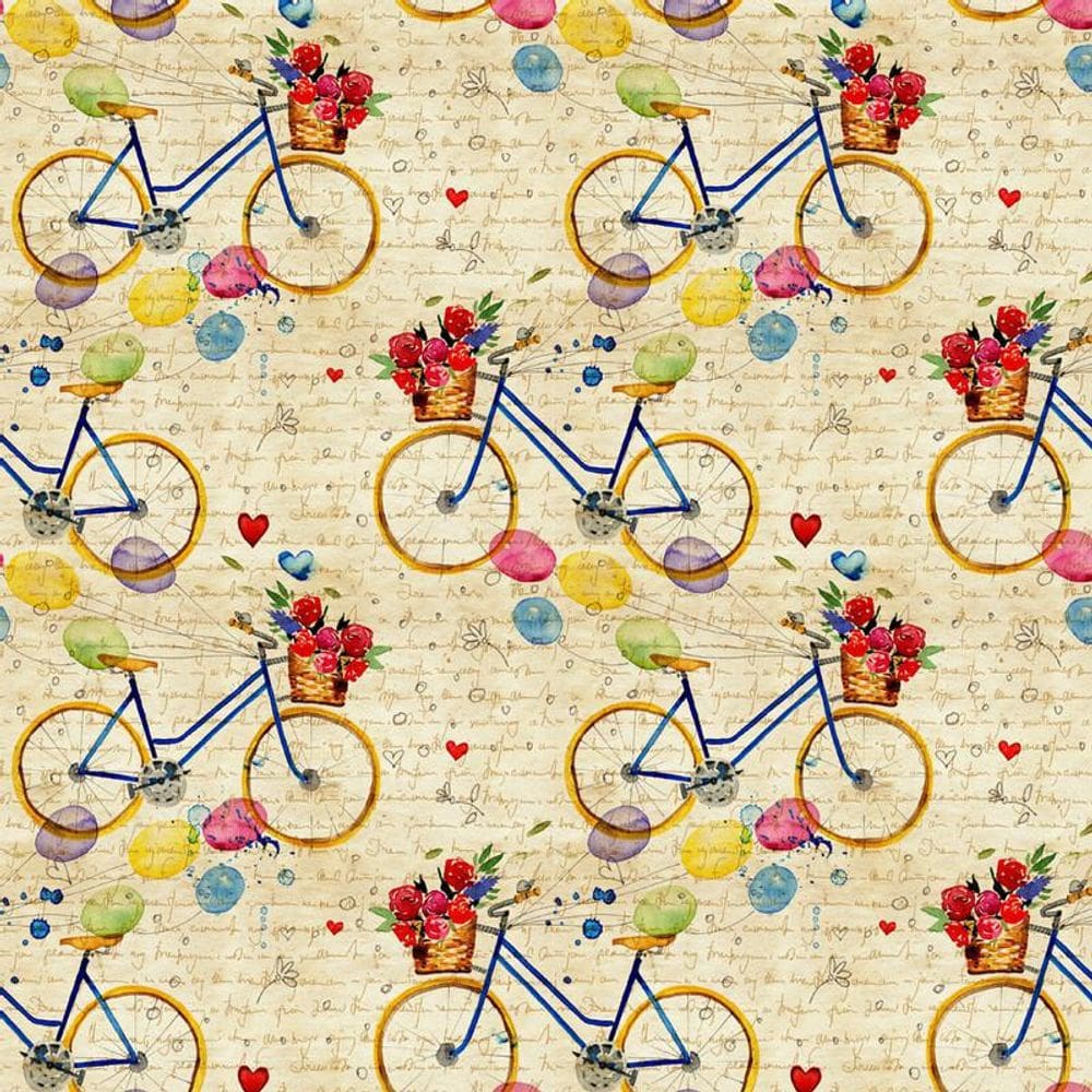 Papel De Parede Adesivo Carta E Bicicleta Flores Decorativo