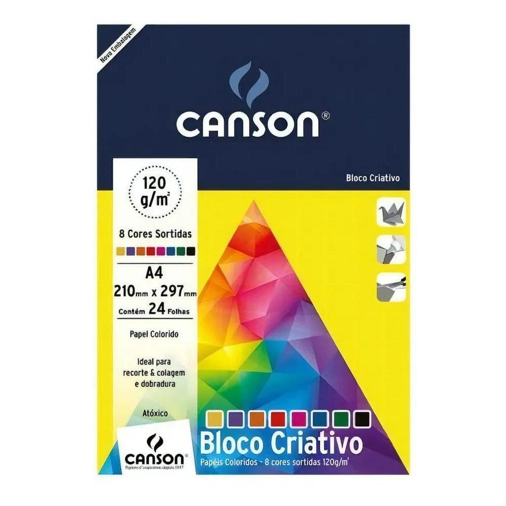 Bloco Papel Colorido Canson A4 24Fls 120G 8 Cores